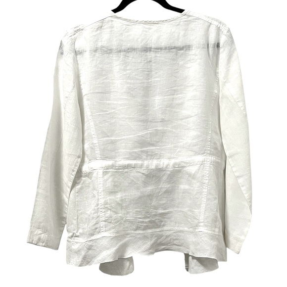 Eileen Fisher White Linen Open Front Tie Waist Lightweight Jacket Layer Size S - Picture 2 of 7